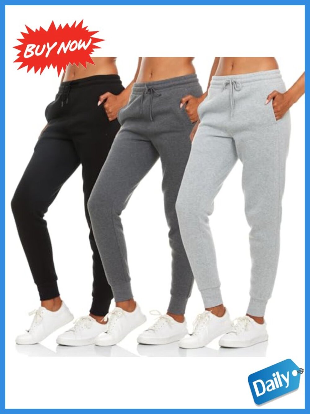 Fleece Sweatpants Womens Joggers with Pockets 3 Pack Pull On Lounge